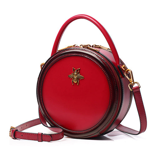 Leather Round Bag Crossbody Purse Canteen Crossbody Bag Red
