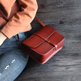 Womens Leather Square Satchel Bag Purse - Annie Jewel