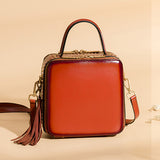 Handle Leather Small Satchel Square Crossbody Bag Purses - Annie Jewel