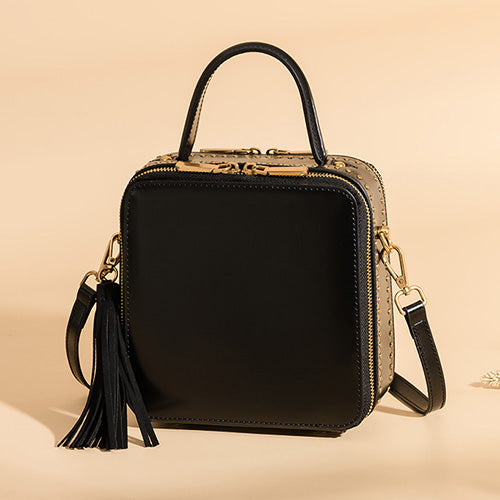 Structured Satchel Crossbody Bag Square With Double Zipper For Women