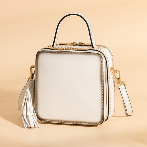Structured Satchel Crossbody Bag Square With Double Zipper For