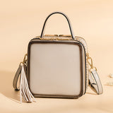 White Leather Square Satchel Handbags Purses - Annie Jewel