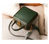 Leather Structured Satchel Square Crossbody Bag - Annie Jewel