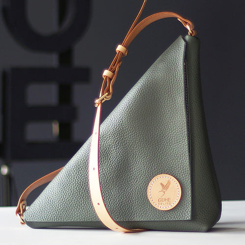 backpack leather triangle Handmade Grey Full Grain Leather Triangle Side Bag Fanny Pack
