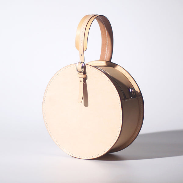 Handmade Beige Leather Circle Crossbody Bag Elegant Round Purse Annie Jewel