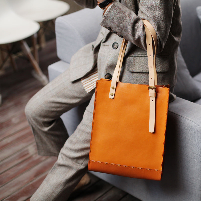 Full Grain Leather Vertical Tote Annie Jewel