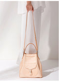Handmade Beige Leather Bucket Handbags Purses - Annie Jewel
