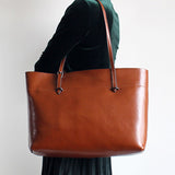 Womens Leather Tote Bag Brown Leather Work Tote Zip Top Tote Bag - Annie Jewel