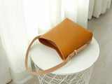 Handmade Vegetable Tanned Leather Small Minimal Buckt Tote Bag Purse - Annie Jewel