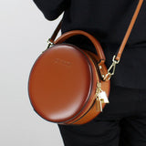 Leather Canteen Round Shoulder Bags - Annie Jewel