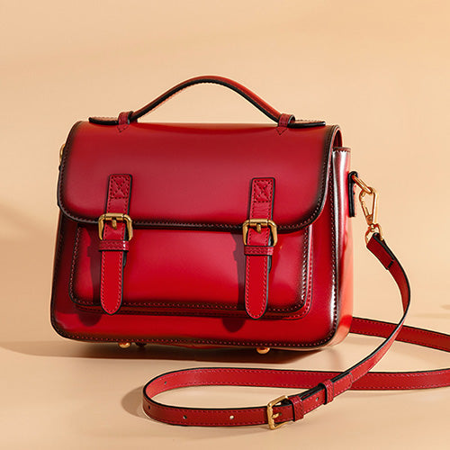 Red leather satchel bag on sale