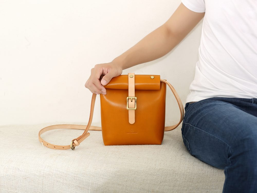 Vegetable Tanned Leather Small Satchel Fold Over Side Bag Purse Dark Navy Handmade 10 15 Days