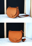 Women's Leather Tan Small Satchel Saddle Bag Purse - Annie Jewel