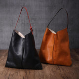 Leather Vertical Tote Bucket Bag Purse - Annie Jewel