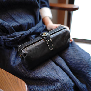 Handmade Leather Long Wallet Bag Pen Purse Clutch For Women - Annie Jewel