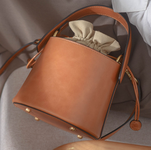 Small Leather Bucket Handbag For Women - Annie Jewel