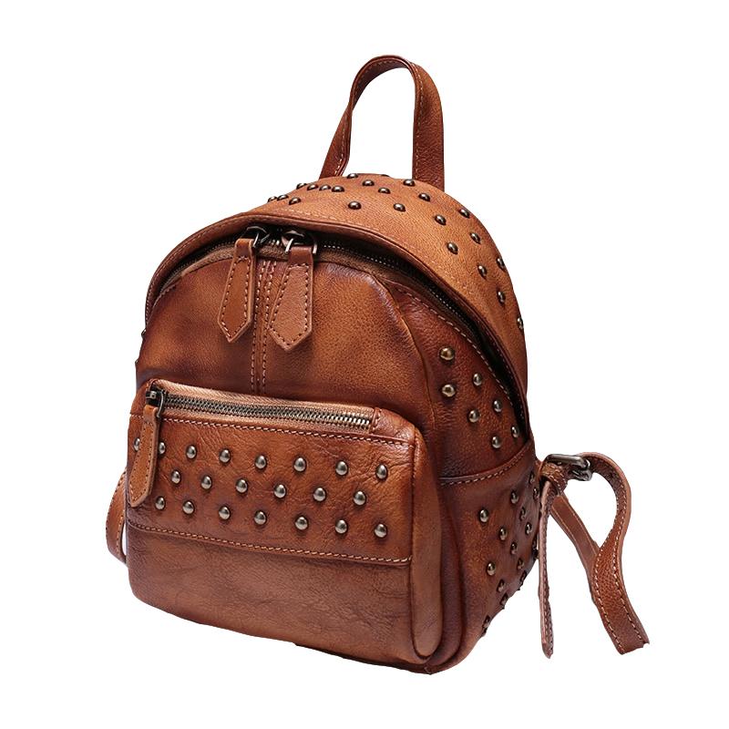 90's jewel strap mini backpack Small Retro Leather Backpack Bag Rivet Mini Leather Backpack
