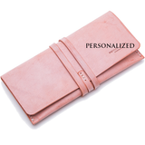 Personalized Waxed Leather Drawstring Long Checkbook Cards Wallet Purse - Annie Jewel