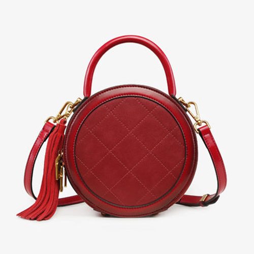 Red Leather Round Shaped Bag Purse