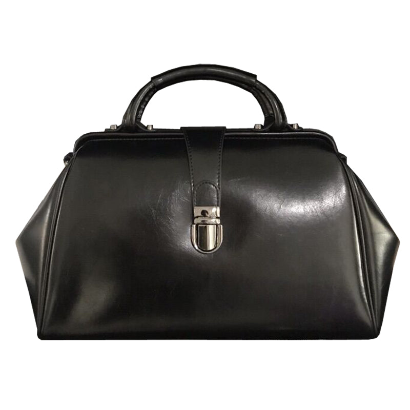 Women s Black Leather Doctor Bag Purse Black Doctors Bag Doctors Black Bag