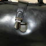 Women's Black Leather 12" Doctor Style Handbag Purse - Annie Jewel