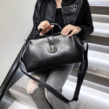 Women's Black Leather 12" Doctor Style Handbag Purse - Annie Jewel