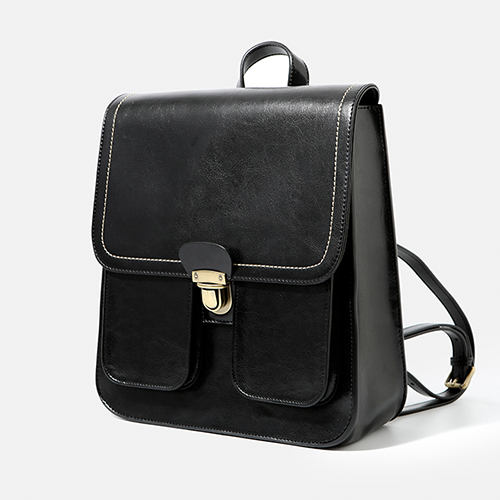 Small Womens Black Backpack Genuine Leather Satchel Backpack