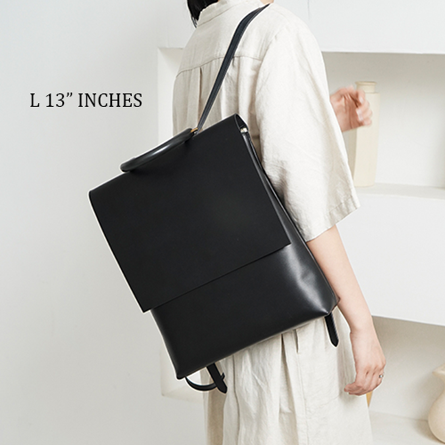 Women's Black Leather Flap Satchel 13