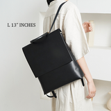 Women's Black Leather Flap Satchel 13" Backpack Laptop Bag Purse - Annie Jewel