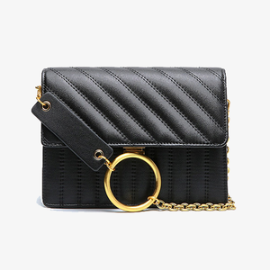 Black Leather Flap Chian Crossbody Bags - Annie Jewel