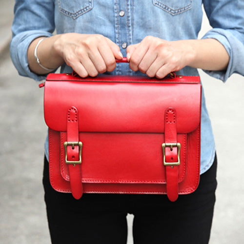 Womens Leather Satchel Bag Red Cambridge Structured Satchel Bag Purse - Annie Jewel