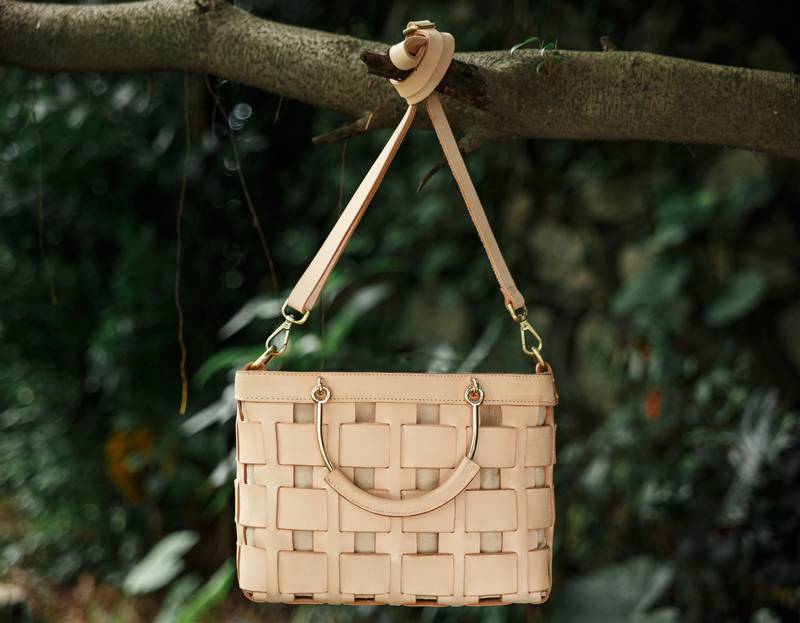 Handmade Woven Cem Leather Small Tote Beach Handbag Purse