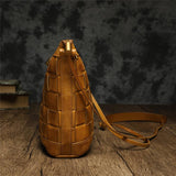 Weaved Cem Leather Small Bucket Bag - Annie Jewel