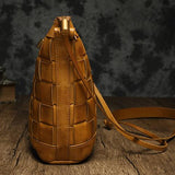 Weaved Cem Leather Small Bucket Bag - Annie Jewel