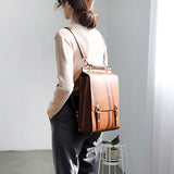 Brown genuine leather backpack pocketbook for women