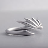 Adjustable Silver Black Swan Wing Ring Womens - Annie Jewel