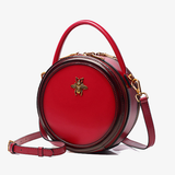 red round leather purse